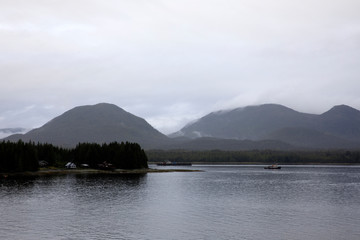 Ketchikan, Alaska / USA - August 15, 2019: Ketchikan coastline landscape, Ketchikan, Alaska, USA