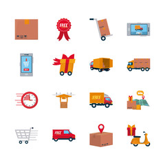 boxes and free delivery icon set, colorful design