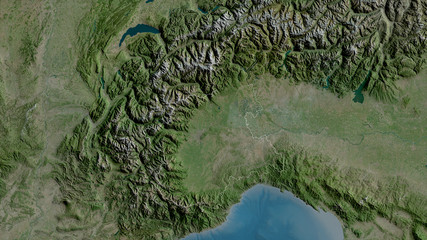 Piemonte, Italy - outlined. Satellite © Yarr65