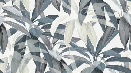 Foto op Aluminium Foliage seamless pattern, blue Cordyline fruticosa Firebrand plant on bright grey © momosama