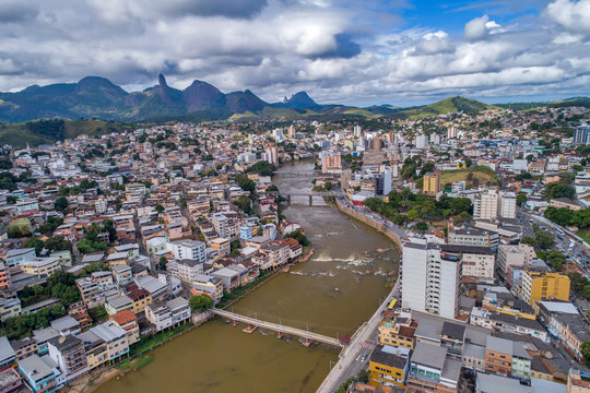 Aerial image of Cachoeiro de Itapemirim city photographed in Burarama, in Espirito Santo. Picture made in 2018