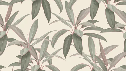 Wandaufkleber Foliage seamless pattern, colorful Cordyline fruticosa Firebrand plant on bright brown © momosama