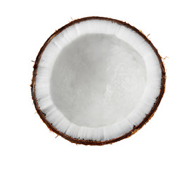 Top view of half coconut isolated on white background