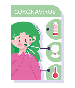 Covid 19 Coronavirus Infographic, Girl Cover Mouth With Hand Symptoms