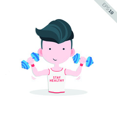 Young and Healthy Men Doing Workout Exercise with Dumbbell Illustration, Vector