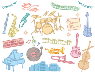 ジャズの楽器のイラスト素材セット Wall Mural Wallpaper Murals 夏妃 吉野 ジャズの楽器のイラスト素材セット Wall Mural Wallpaper Murals 夏妃 吉野