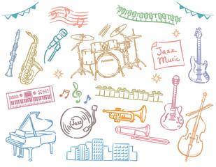 ジャズの楽器のイラスト素材セット Wall Mural Wallpaper Murals 夏妃 吉野 ジャズの楽器のイラスト素材セット Wall Mural Wallpaper Murals 夏妃 吉野
