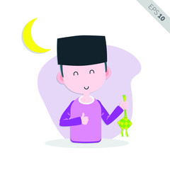 Muslim People Smile and Greeting Illustration, Vector