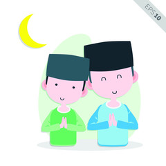 Muslim People Smile and Greeting Illustration, Vector