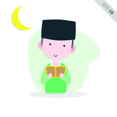 Muslim People Smile and Greeting Illustration, Vector