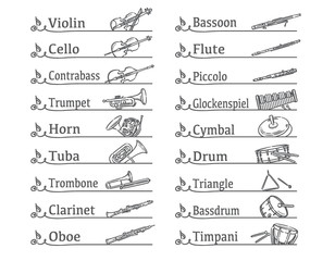 オーケストラの楽器を使ったラベル、バナー素材