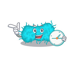 bacteria prokaryote mascot design concept smiling with clock