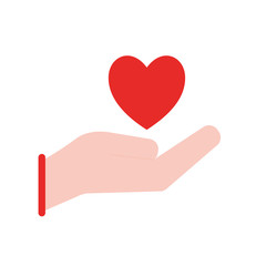 Hand with heart flat style icon vector design