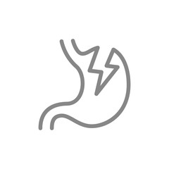 Obraz premium Stomach with acute pain line icon. Gastrointestinal tract disease, pain symptoms symbol