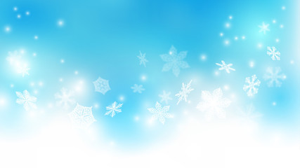 Fototapeta na wymiar Snow background. Winter blue sky. Christmas background. Falling snow. Snowflakes swirl in the frosty air. EPS 10