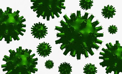 Virus concept 3d green isolated minimal render