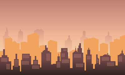 Fototapeta na wymiar Town city silhouette with colour of orange buildings