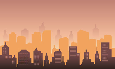 Fototapeta na wymiar Town city silhouette with colour of orange buildings