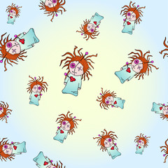 Seamless pattern with colorful voodoo dolls vector illustration.