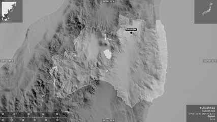 Fukushima, Japan - composition. Grayscale