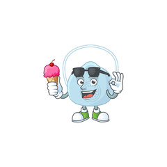 Cute breathing mask cartoon character enjoying an ice cream