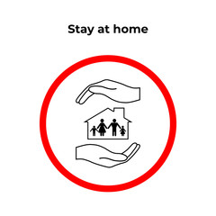 Stay at home - protect family against coronavirus. Hands holding a symbol of family. Family protect line icon.