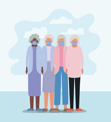 Elder women with masks against Covid 19 vector design