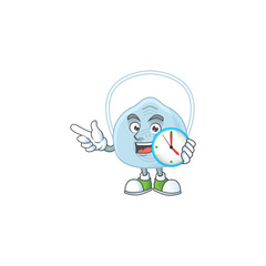 Breathing mask mascot design concept holding a circle clock
