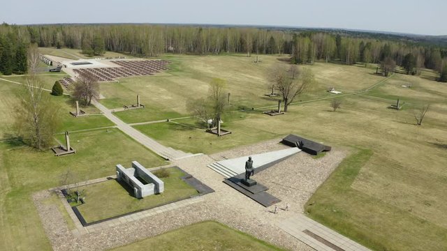 Khatyn massacre in Belarus. World War II Memorial. Tragedy of Khatyn village. Aerial view, Drone shoot, Aerial photography