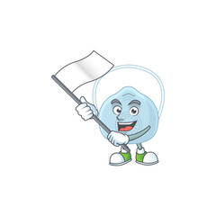 Cute cartoon character of breathing mask holding white flag