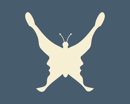 recommend clip art: A butterfly or two face profile view. Optical illusion. Human head make silhouette of insect
