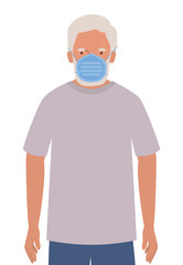 Elder man with mask against Covid 19 vector design