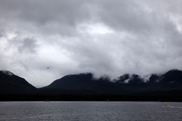 Ketchikan, Alaska / USA - August 15, 2019: Ketchikan coastline landscape, Ketchikan, Alaska, USA