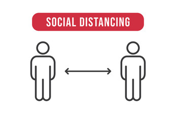 Social distance sign. Keep your distancing from other people in public. Coronavirus pandemic preventive measures. People pictogram vector icon. - obrazy, fototapety, plakaty