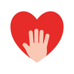 Heart with hand flat style icon vector design