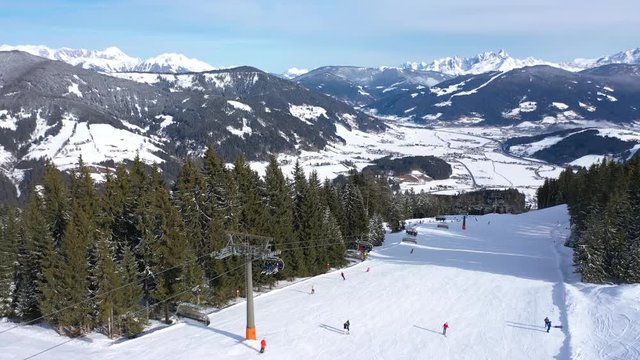 Ski lift in Flachau, Ski Resort Austria - Aerial Drone View