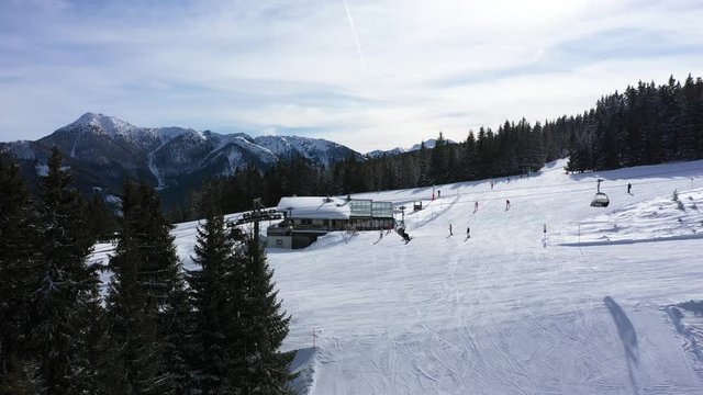 Ski lift in Flachau, Ski Resort Austria - Aerial Drone View