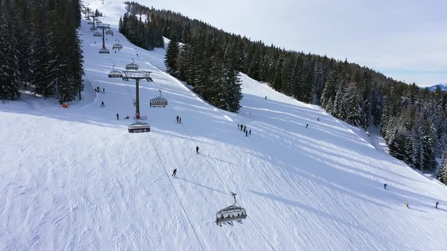Ski lift in Flachau, Ski Resort Austria - Aerial Drone View