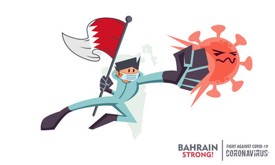 Person with biohazard suit holding national flag fighting coronavirus pandemic or coronavirus outbreak 2019 COVID-19. National map on background. Scalable and editable vector illustration.