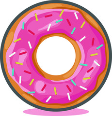 Donut with pink glaze. Donut icon, Vector illustration