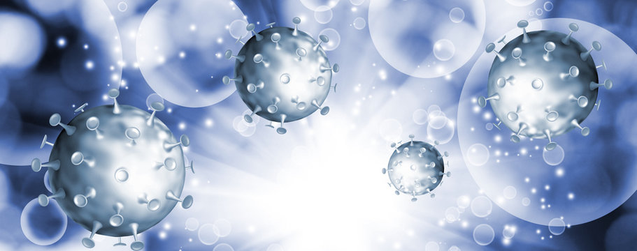 Abstract image of coronaviruses on a blue background.