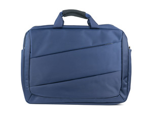 Blue waterproof laptop bag isolated on a white background.