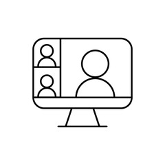 Computer screen icon with a live broadcast on a streaming channel with a symbol of a person having a video call or online conference meeting.