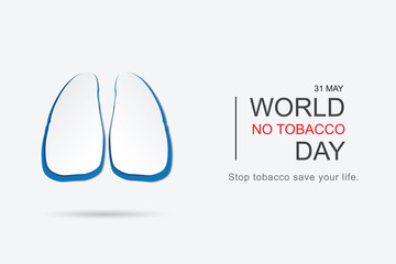 World no tobacco day. Cutout paper blue lungs on white background. illustration Vector.