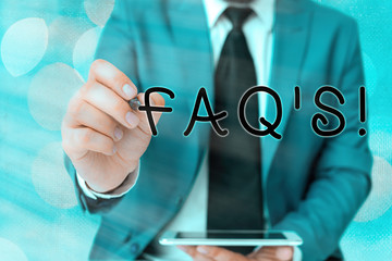Word writing text Faq S. Business photo showcasing list of questions and answers relating to...