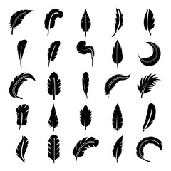 feather vector icons set on white background