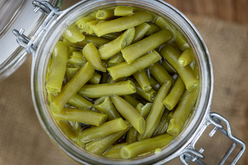 Canned Green Beans (close-up shot; selective focus)