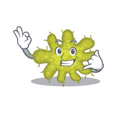 Cartoon design of bacterium with call me funny gesture