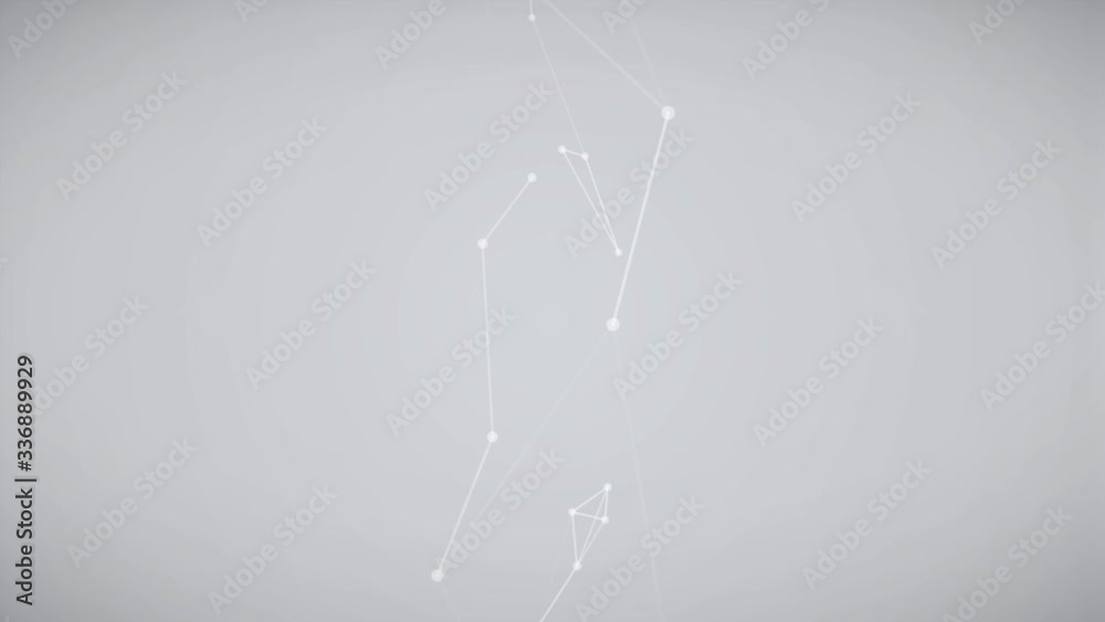 Poster Abstract white plexus structure evolving in motion background with technology, science and engineering, depth of field.