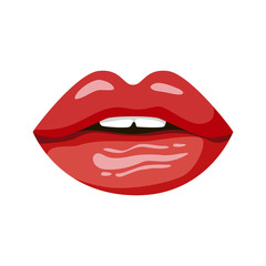 Vector sexy red lips icon in red lipstick. Illustration of lips in flat style.